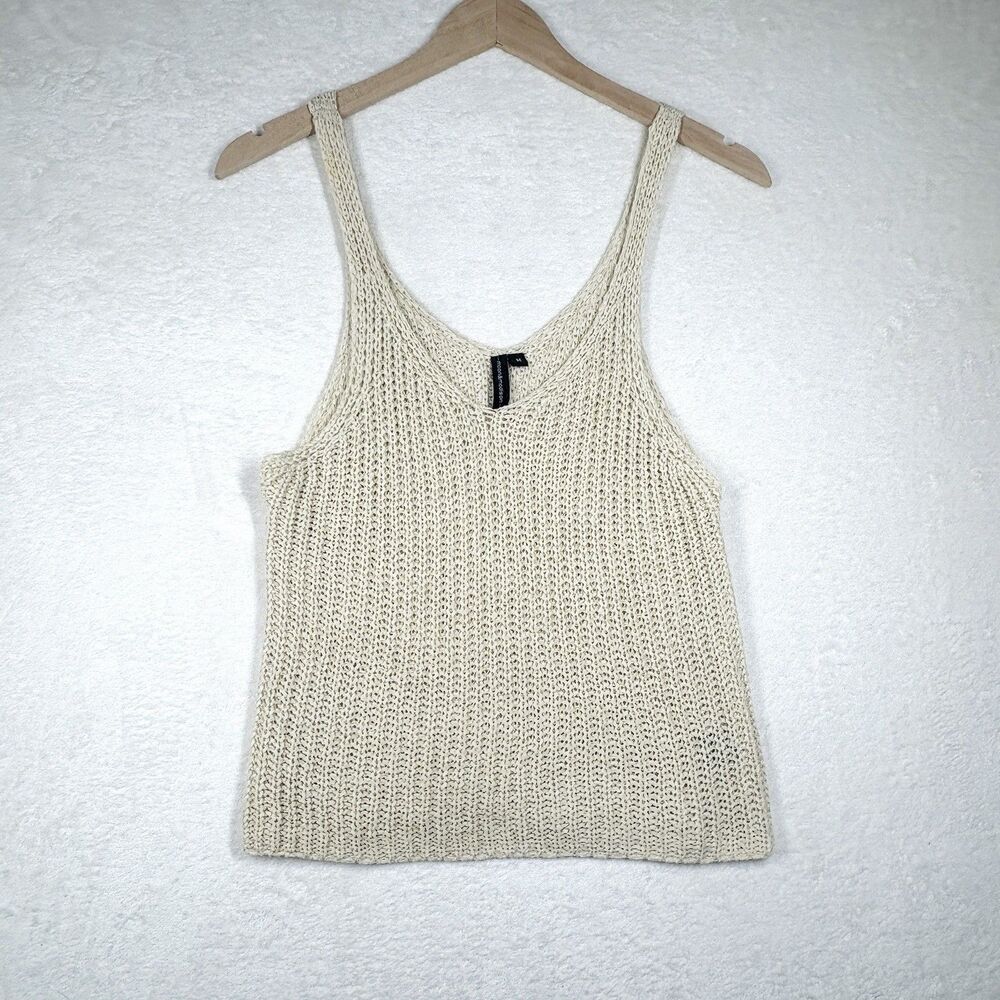 Moon & Madison Tank Top Womens M Beige Crochet Knit Beach Coastal Grandmother